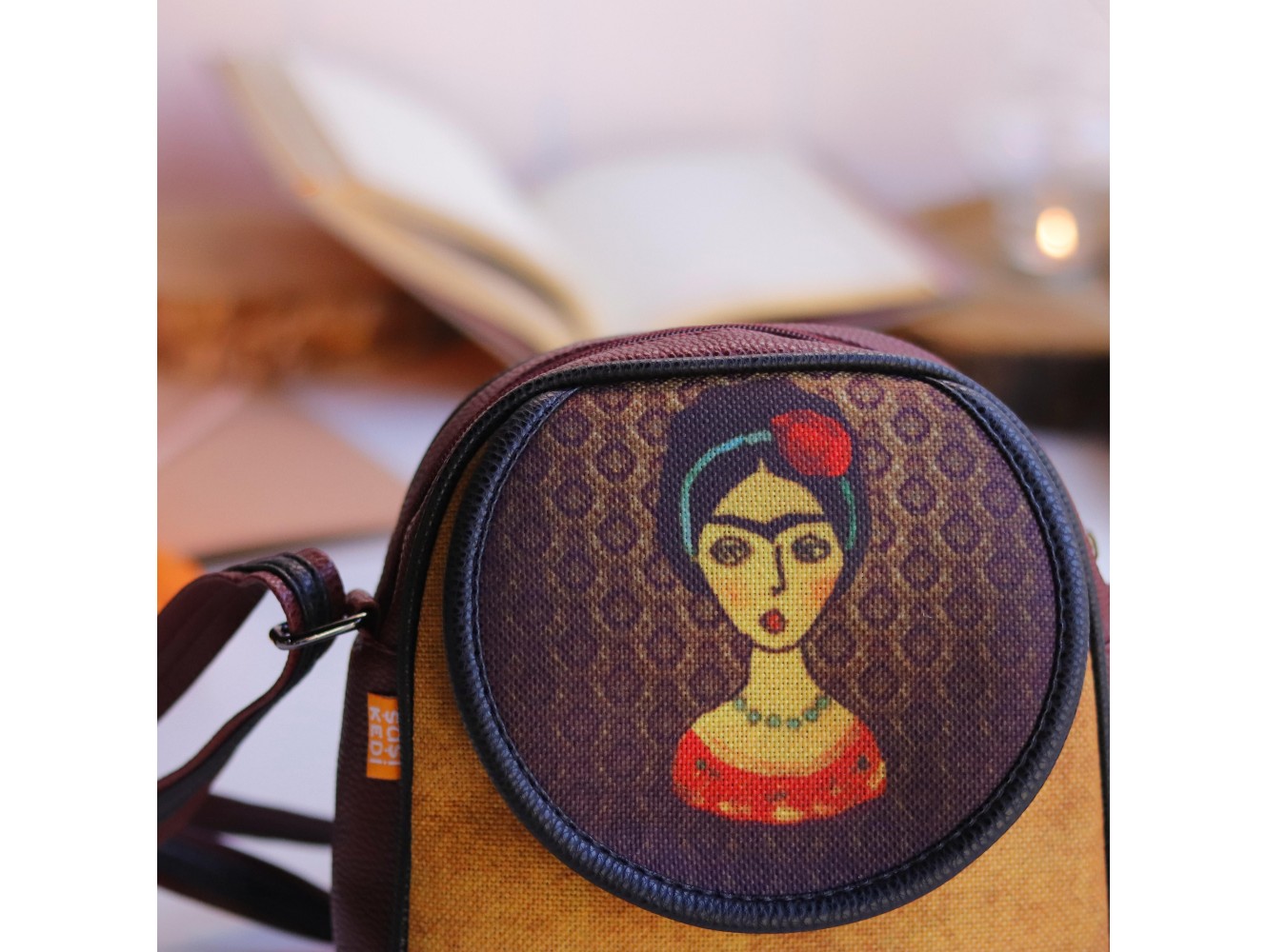 Frida Kahlo Figürlü Küçük Postacı Omuz Çantası Etnik Bohem Style - Bordo