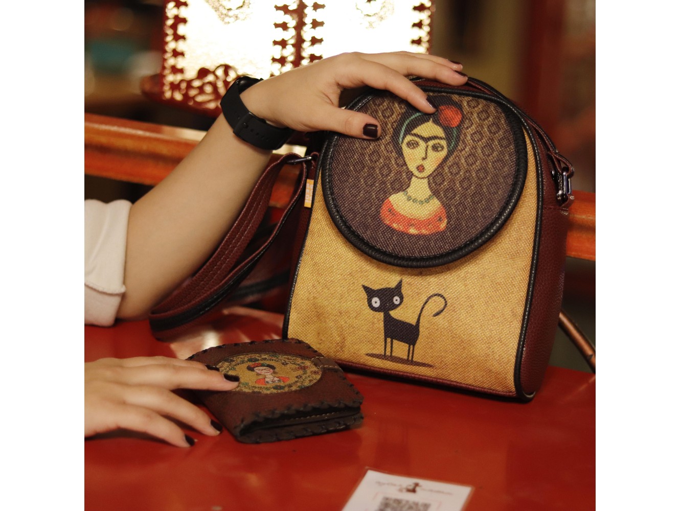 Frida Kahlo Figürlü Küçük Postacı Omuz Çantası Etnik Bohem Style - Bordo