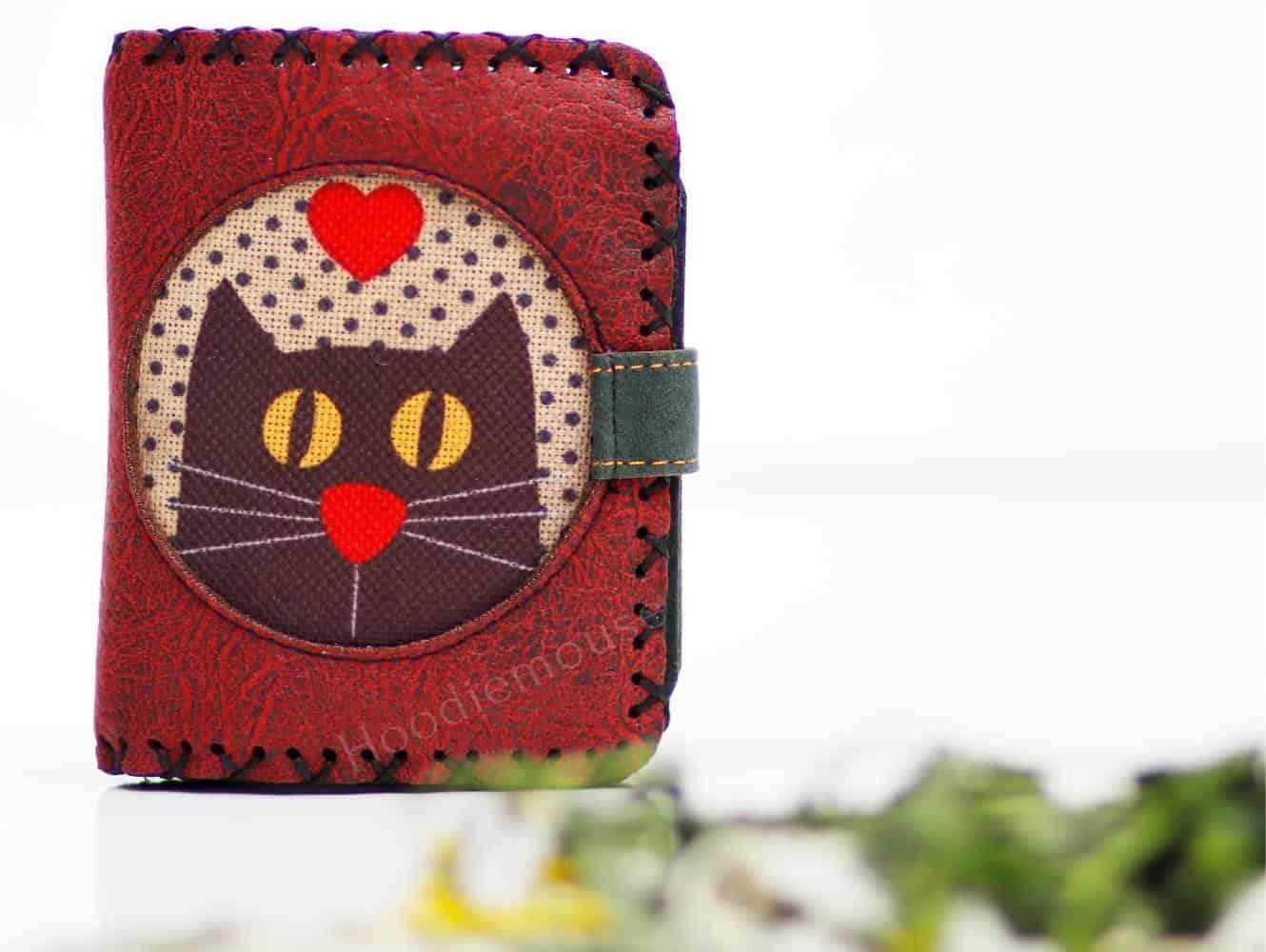 Kedi Aski Figürlü Küçük Cüzdan Etnik Bohem Retro Style - Bordo