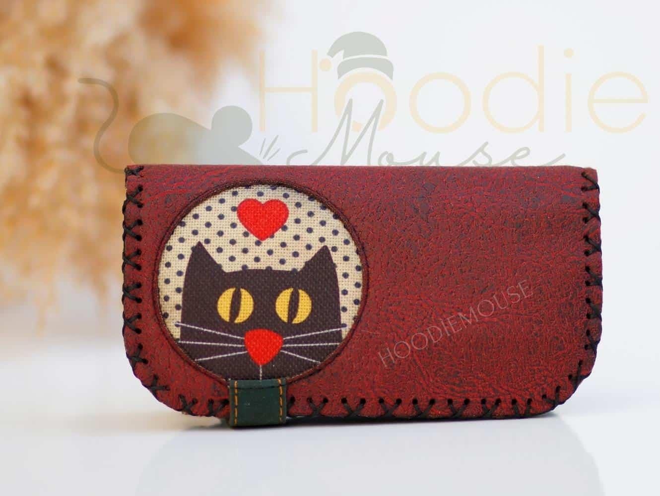 Kedi Aşkı Figürlü Büyük Cüzdan Etnik Bohem Retro Vintage Style - BORDO