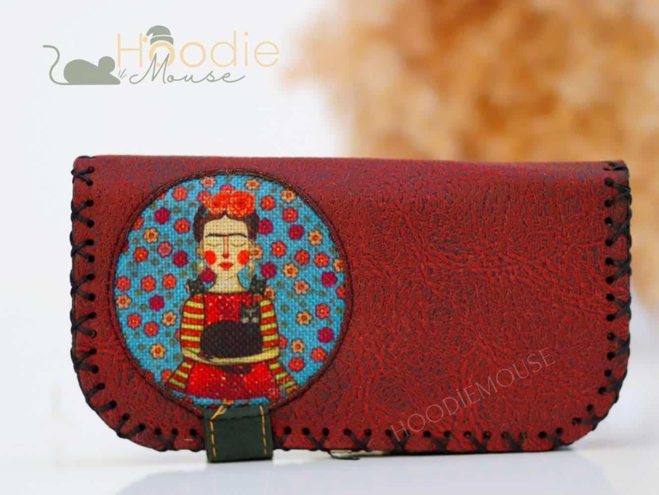 Mavi Frida Figürlü Büyük Cüzdan Etnik Bohem Retro Vintage Style - BORDO