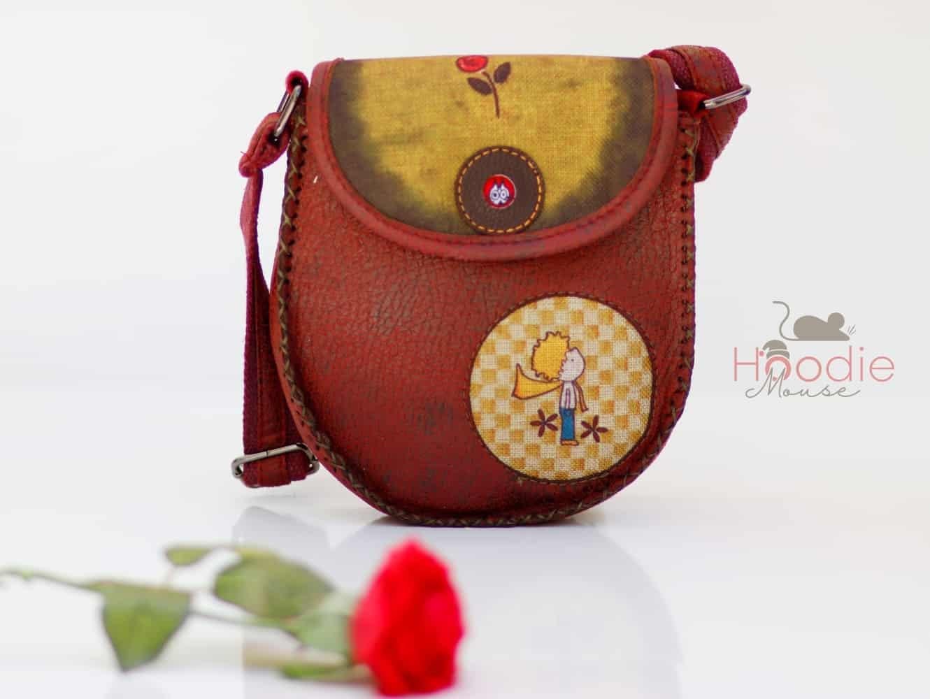 Küçük Prens Figürlü Çapraz Örgülü Kol Çantası Etnik and Bohem Style - Bordo