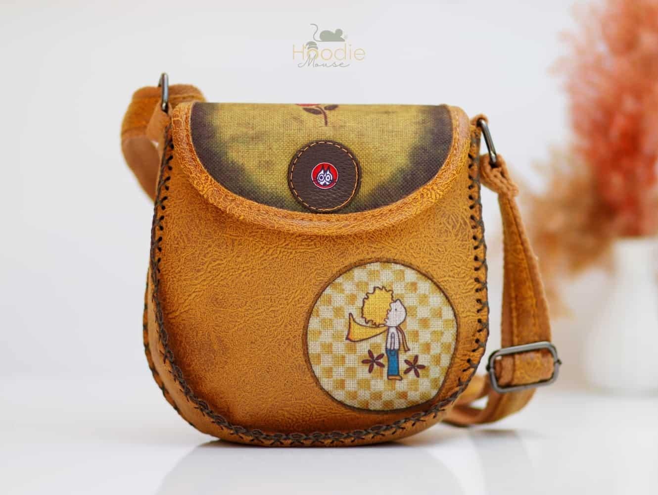 Küçük Prens Figürlü Çapraz Örgülü Kol Çantası Etnik Bohem Style - Hardal