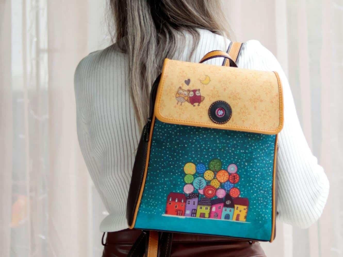 Baykuş Figürlü Kapaklı Sırt Çantası Etnik Bohem Style - KAHVERENGİ