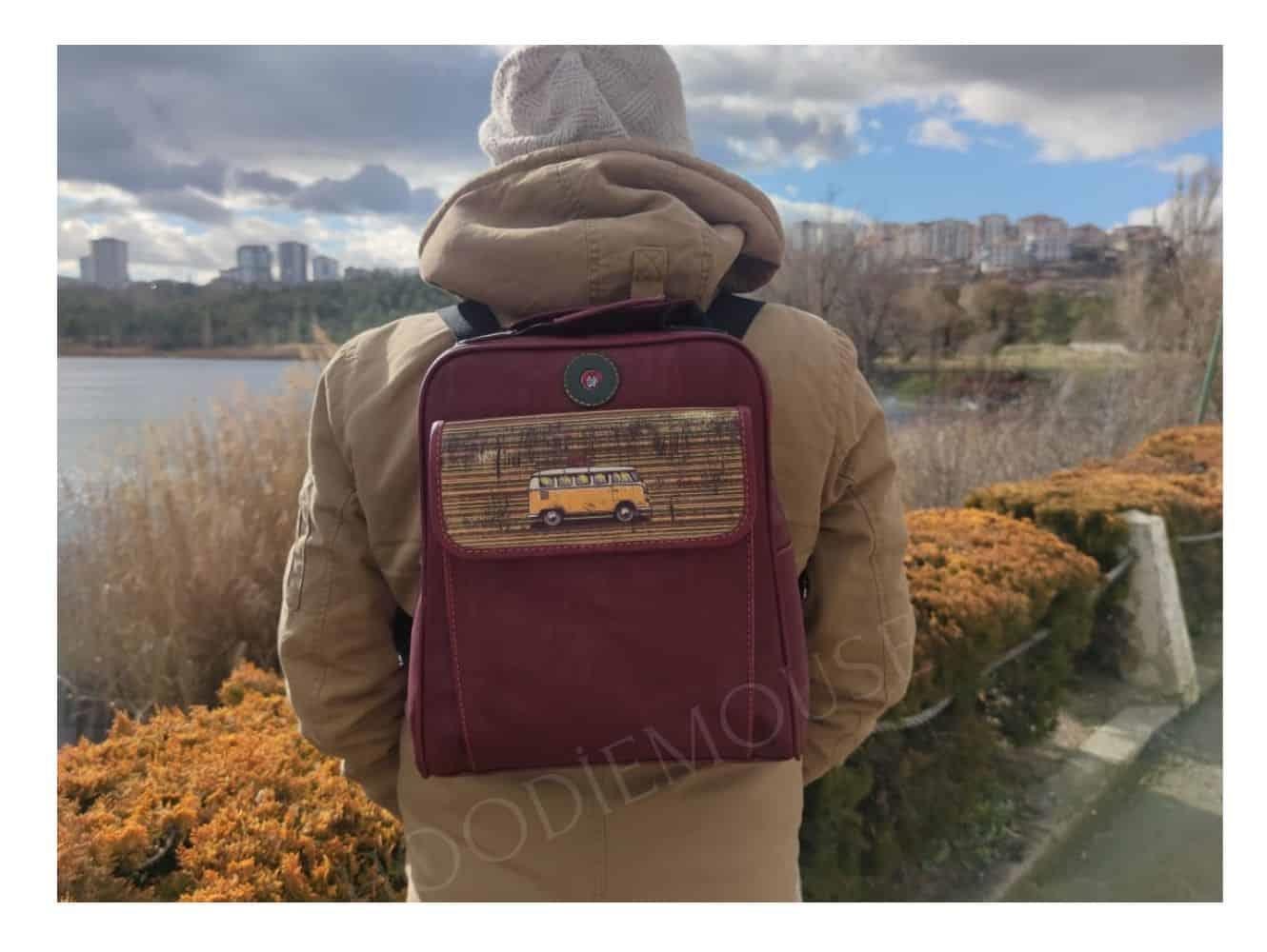 Wosvos Figürlü Unisex Canta Hem Sırt Hem Capraz Hem Elde Etnik Bohem Style - BORDO