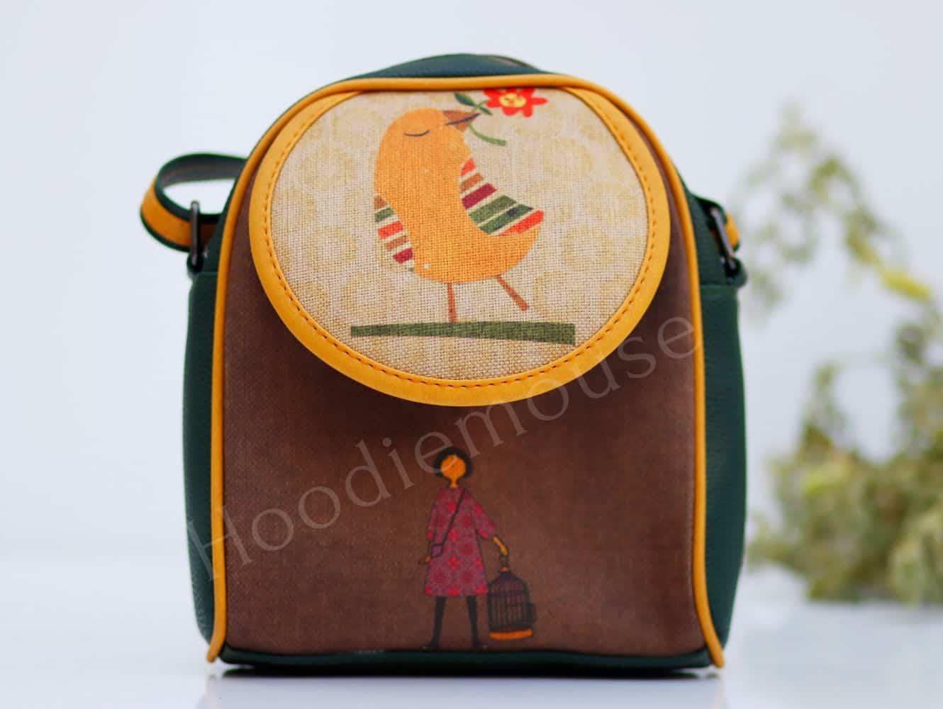 Kuş Figürlü Küçük Postacı Omuz Çantası Etnik Bohem Style - Yesil