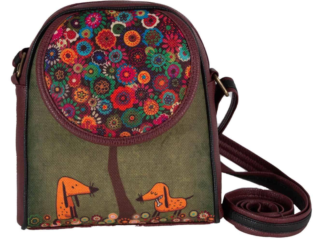 Köpek Figürlü Küçük Postacı Kol Çantası Etnik Bohem Style - Bordo