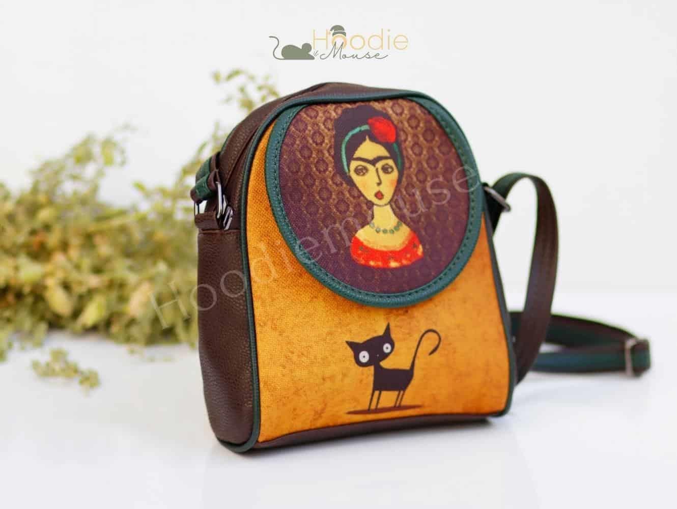 Frida Kahlo Figürlü Küçük Postacı Omuz Çantası Etnik Bohem Style - Kahverengi