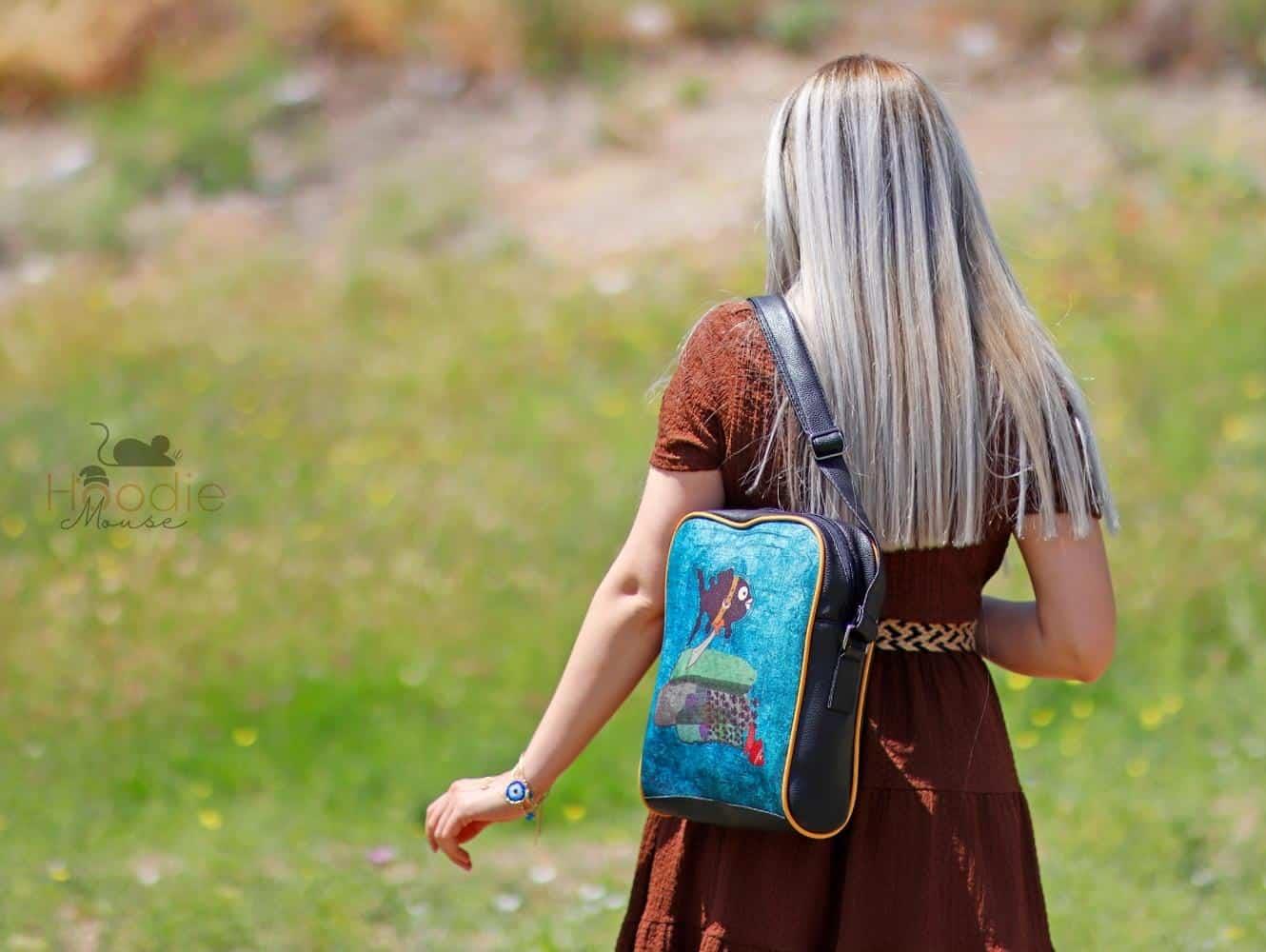 Küçük Kara Balık Figürlü Büyük Postacı Kol Çantası Etnik Bohem Style - Siyah