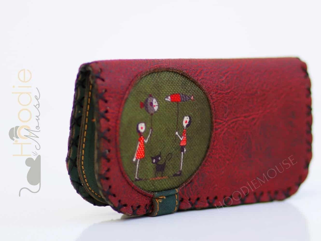 Balon Tutan Kız Figürlü Büyük Cüzdan Etnik Bohem Retro Vintage Style - BORDO