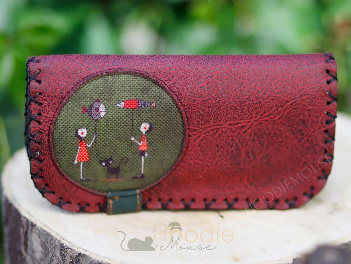 Balon Tutan Kız Figürlü Büyük Cüzdan Etnik Bohem Retro Vintage Style - BORDO
