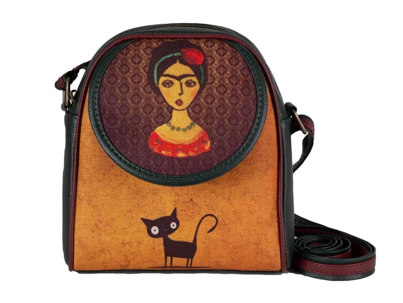Frida Kahlo Figürlü Küçük Postacı Omuz Çantası Etnik Bohem Style - Yesil