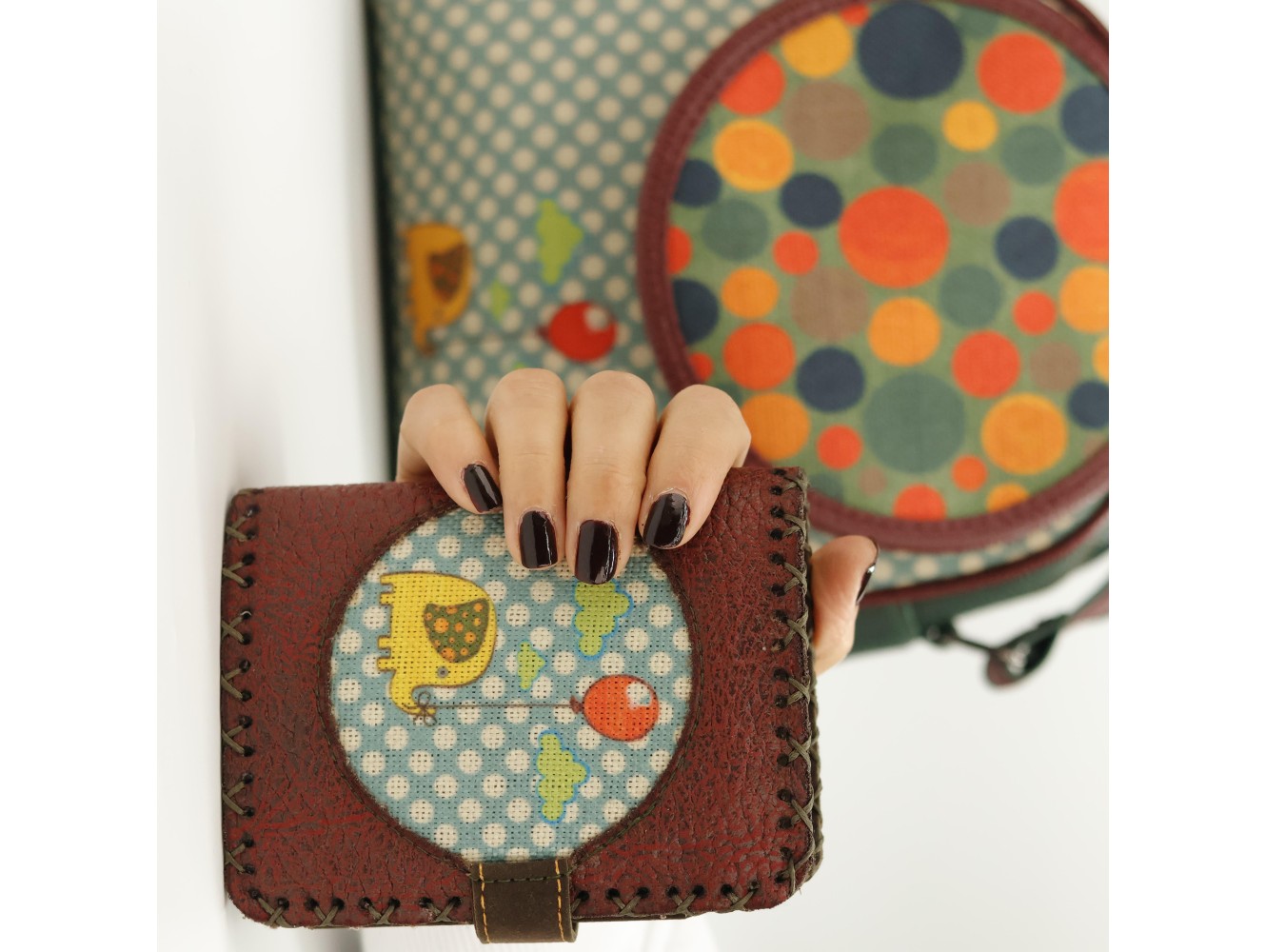 Fil Figürlü Küçük Cüzdan Etnik Bohem Retro Style -  Bordo