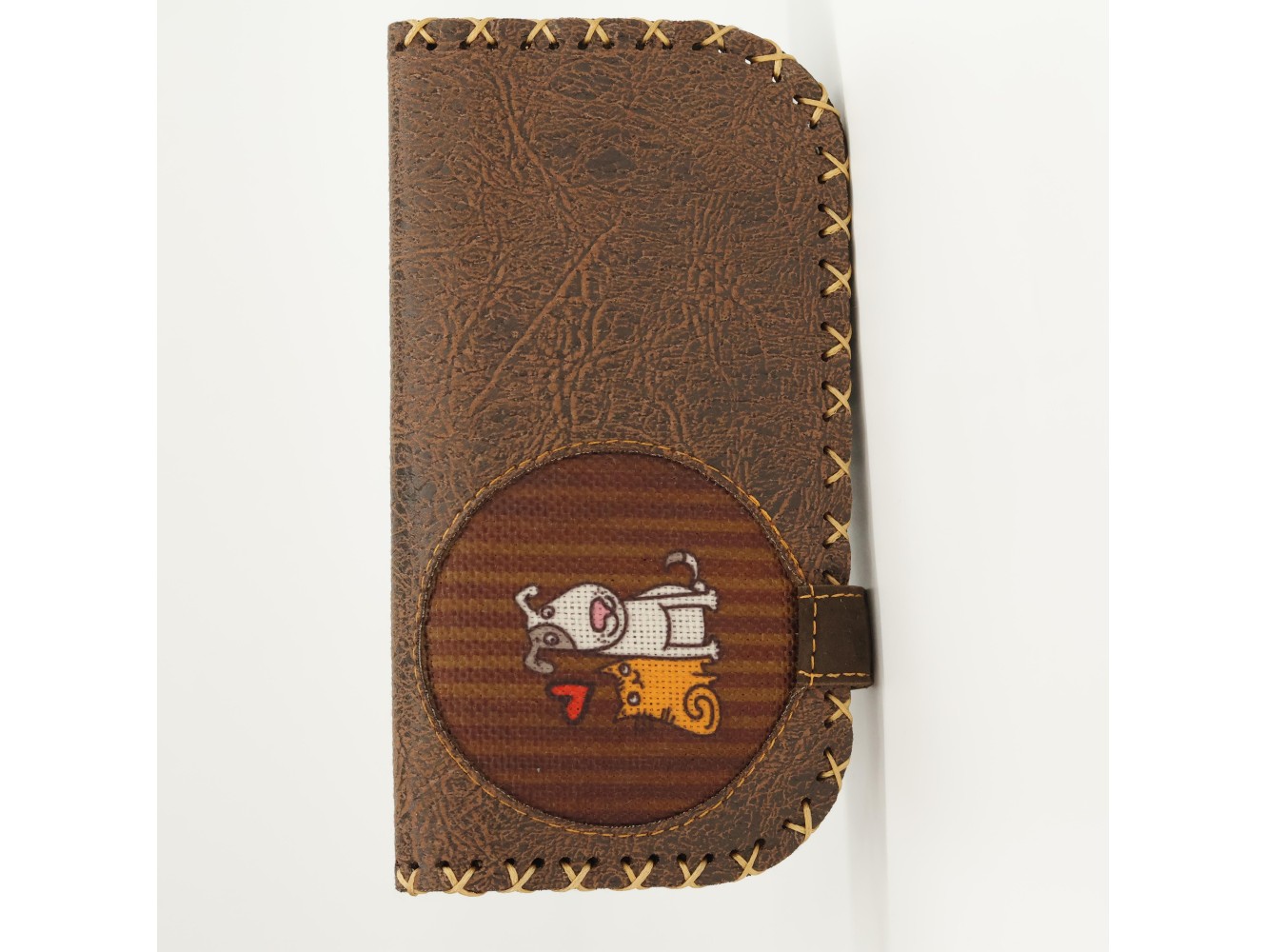 Kedi ve Köpek Figürlü Büyük Cüzdan Etnik Bohem Retro Vintage Style  - KAHVERENGİ