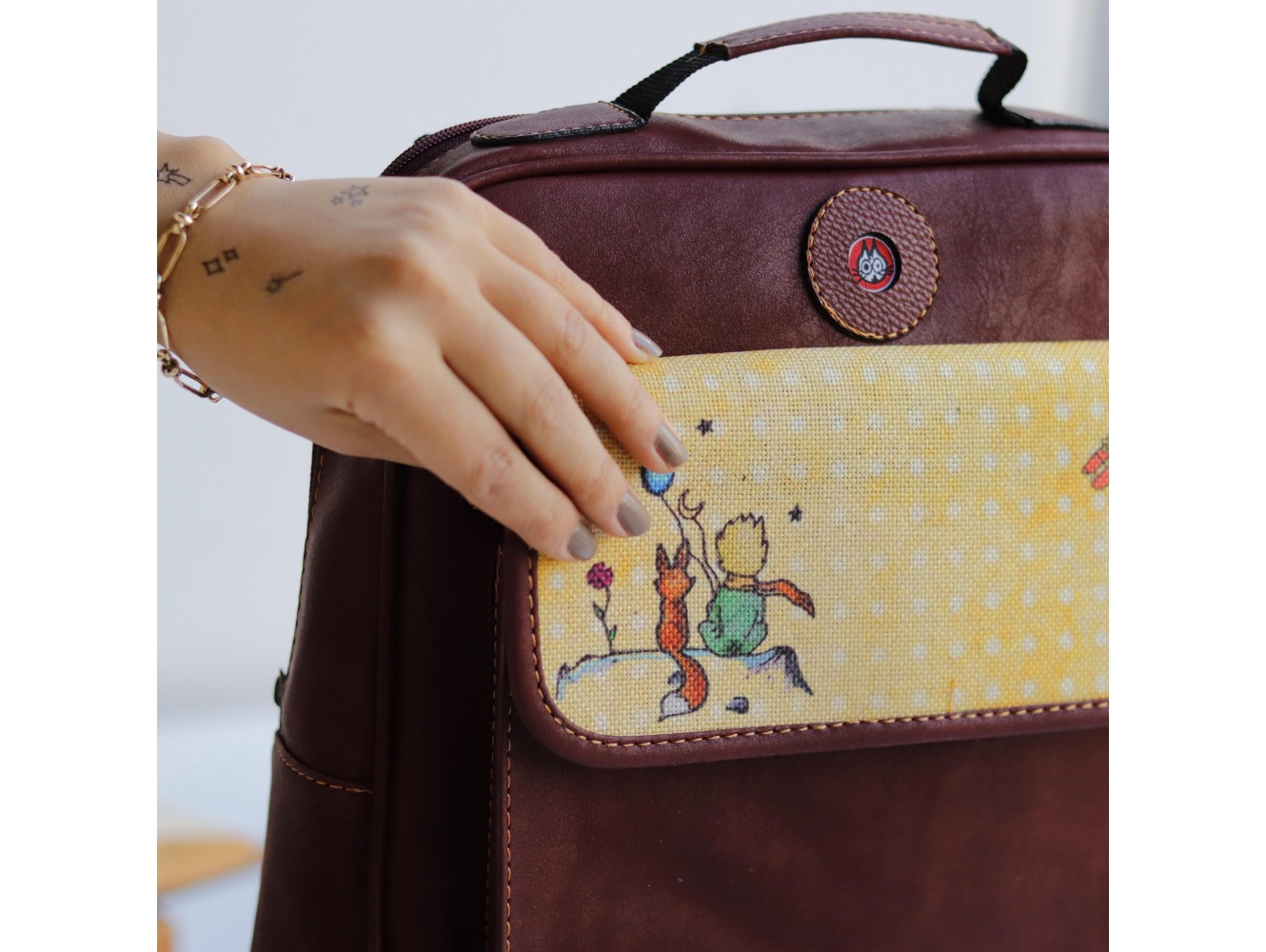 Küçük Prens Desen Unisex Canta Hem Sırt Hem Capraz Hem Elde Etnik Bohem Style - BORDO