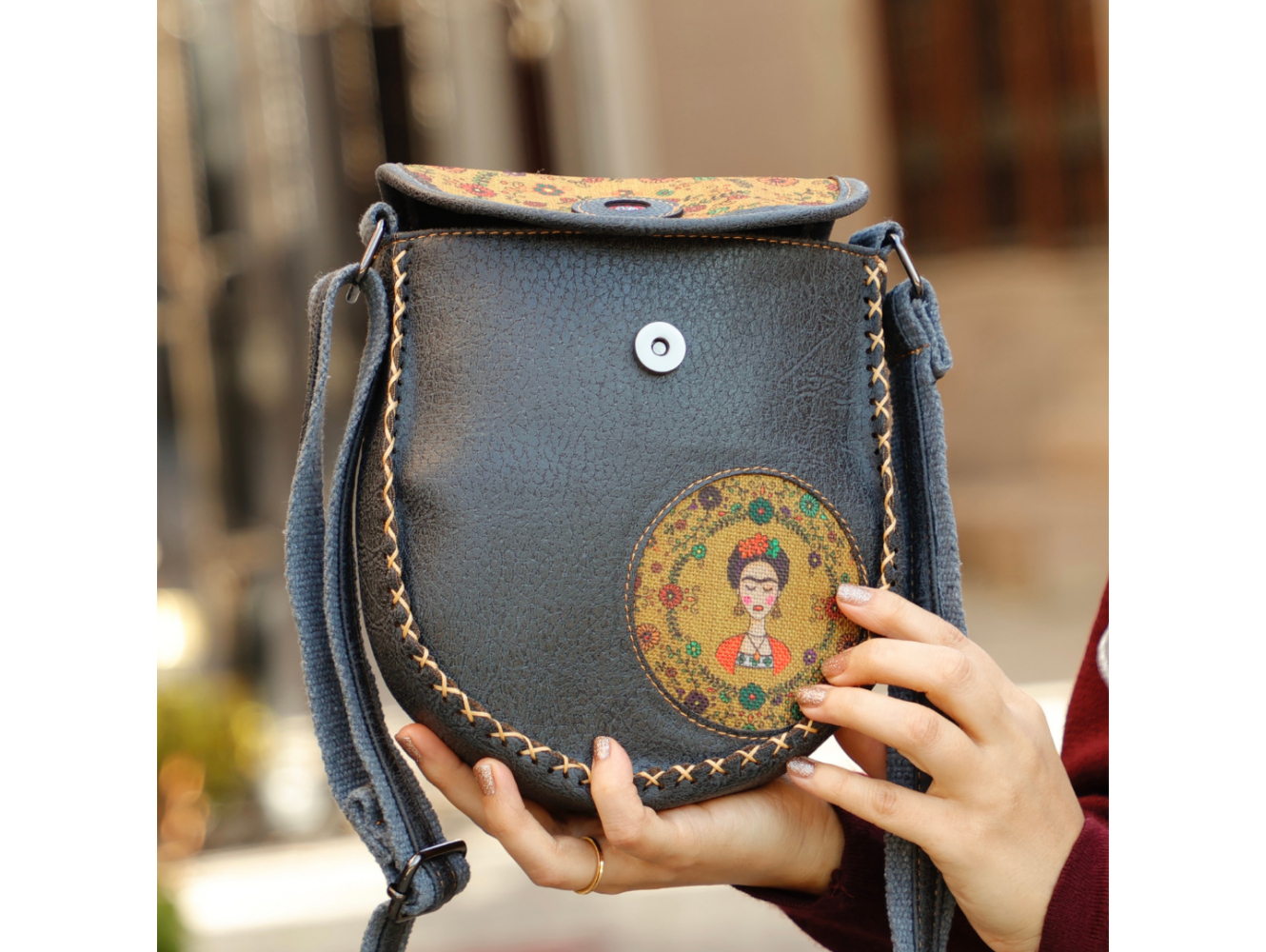 Klasik Frida Çapraz Örgülü Kol Çantası Etnik Bohem Style - Antrasit