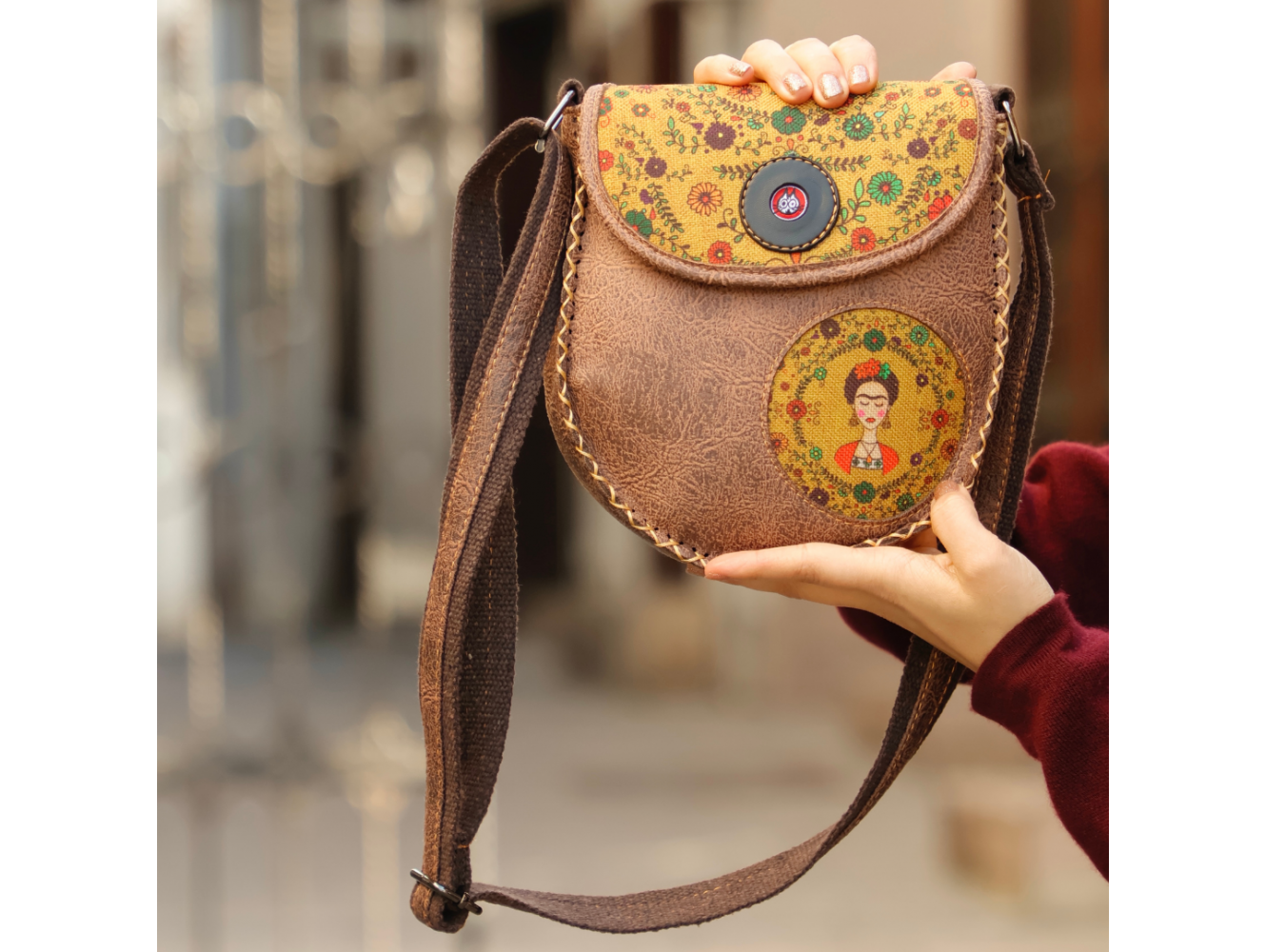 Klasik Frida Çapraz Örgülü Kol Çantası Etnik Bohem Style - Kahverengi