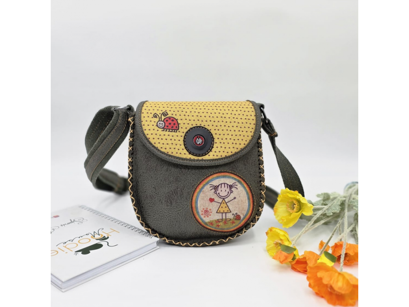 Cin Ayşe Figürlü Çapraz Örgülü Kol Çantası Etnik Bohem Style - Yesil
