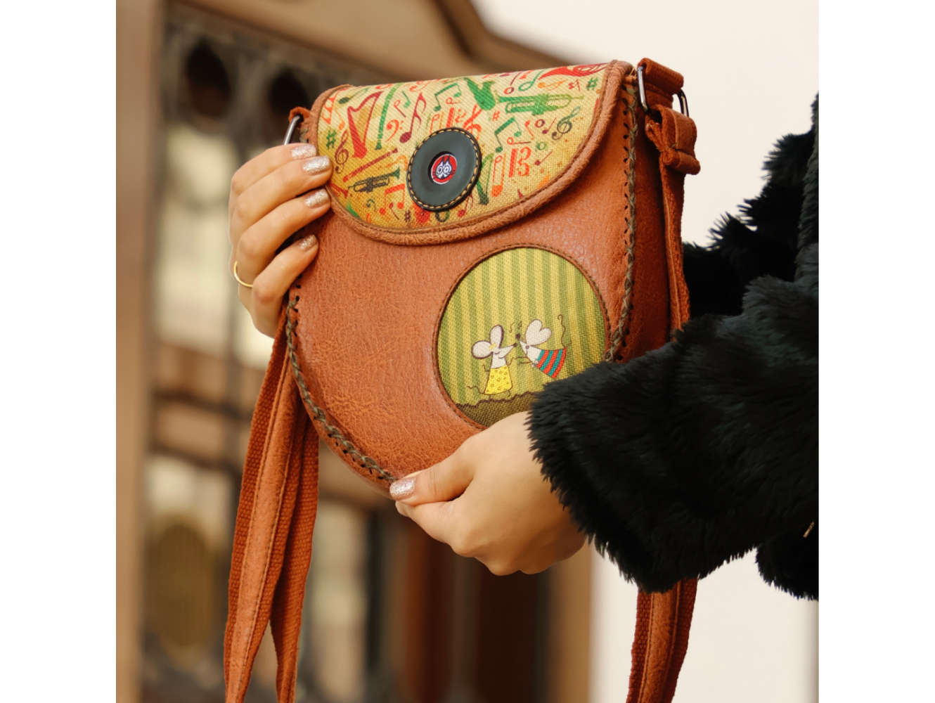 Dans Eden Fare Figürlü Çapraz Örgülü Kol Çantası Etnik Bohem Style - Taba