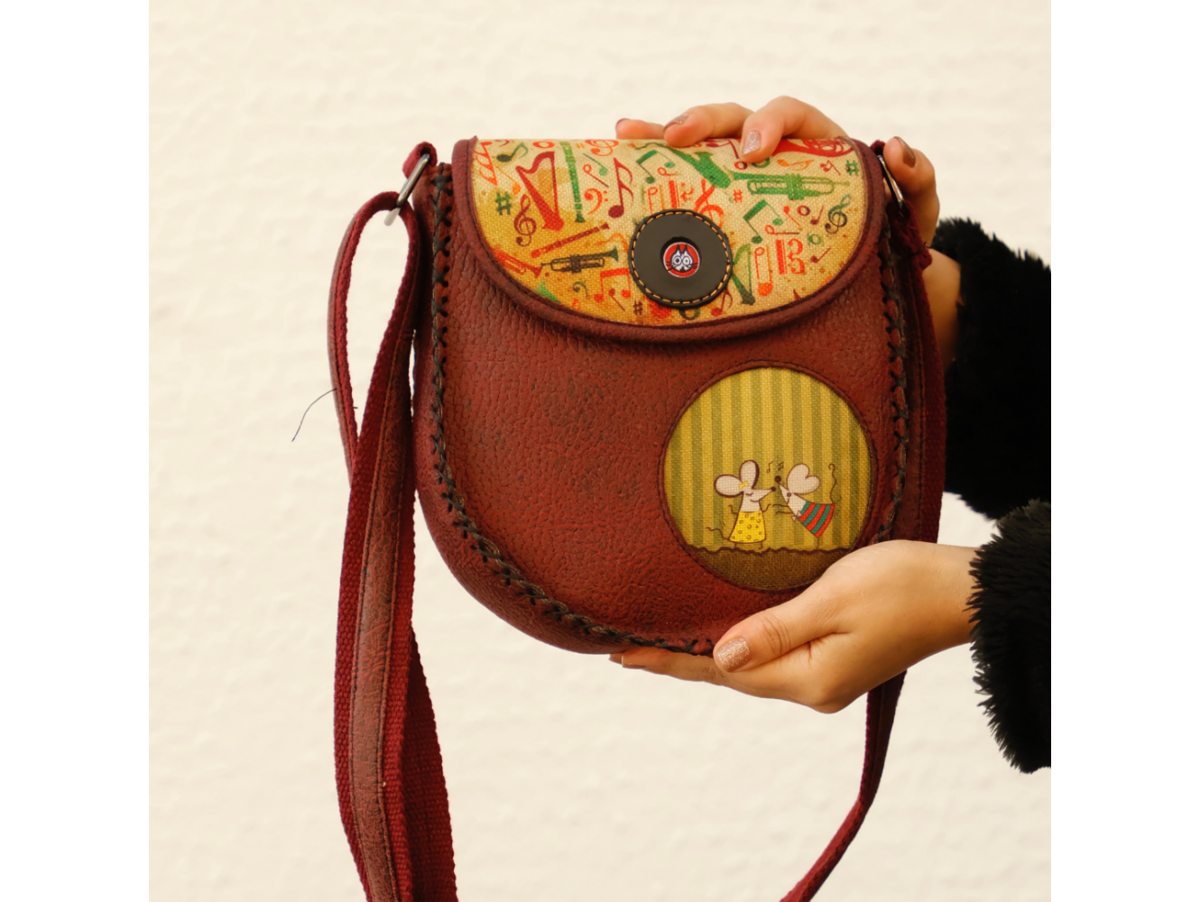 Dans Eden Fare Figürlü Çapraz Örgülü Kol Çantası Etnik Bohem Style - Bordo