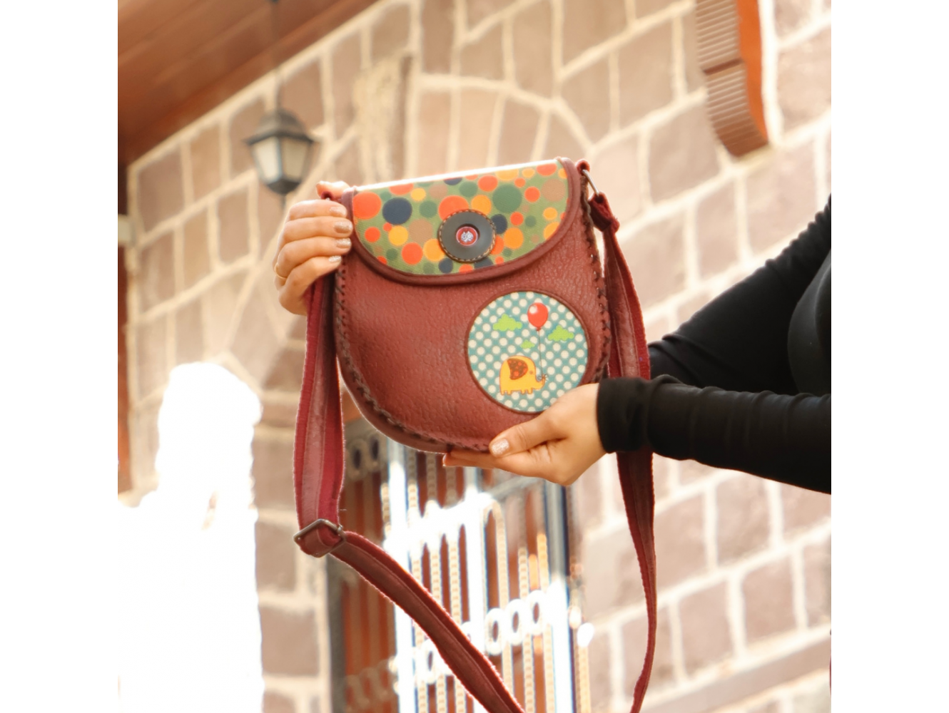 Fil Figürlü Çapraz Örgülü Kol Çantası Etnik Bohem Style - Bordo