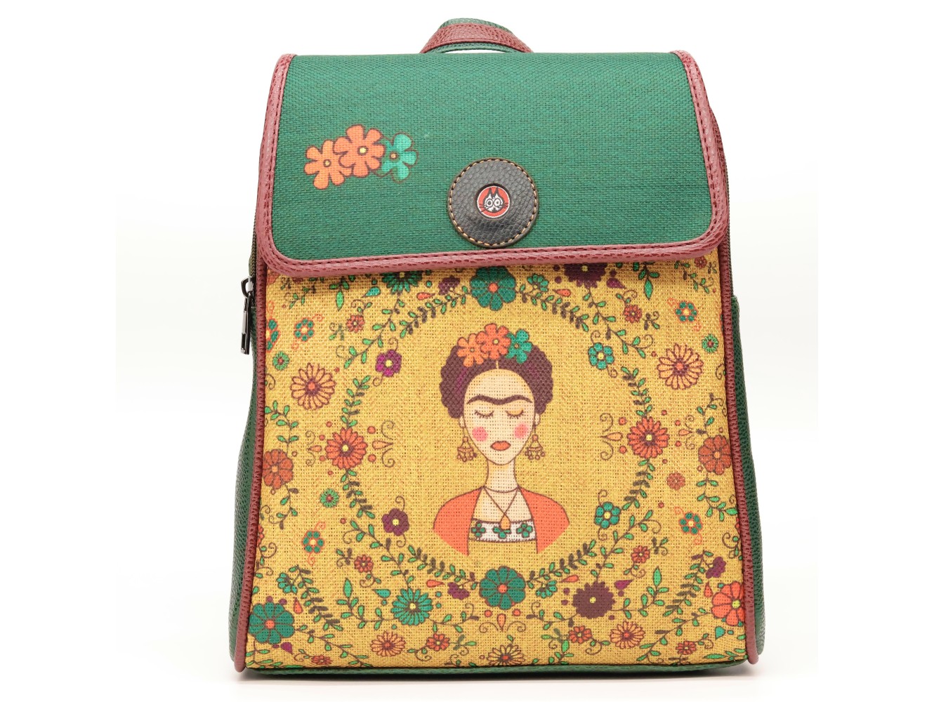 Klasik Frida Figürlü Kapaklı Sırt Çantası Etnik Bohem Style - YESİL