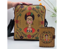 Frida Figürlü Büyük Postacı Kol Çantası Etnik Bohem Style Çanta Yesil Cüzdan Hardal Kombin