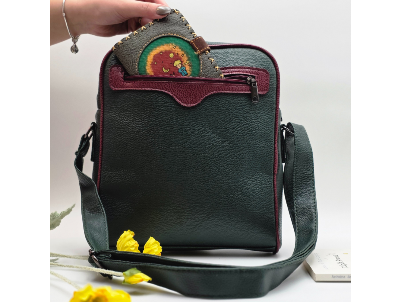 Küçük Prens Figürlü Büyük Postacı Kol Çantası Yesil, EKüçük Cüzdan Yesil Etnik Bohem Style KOMBİN