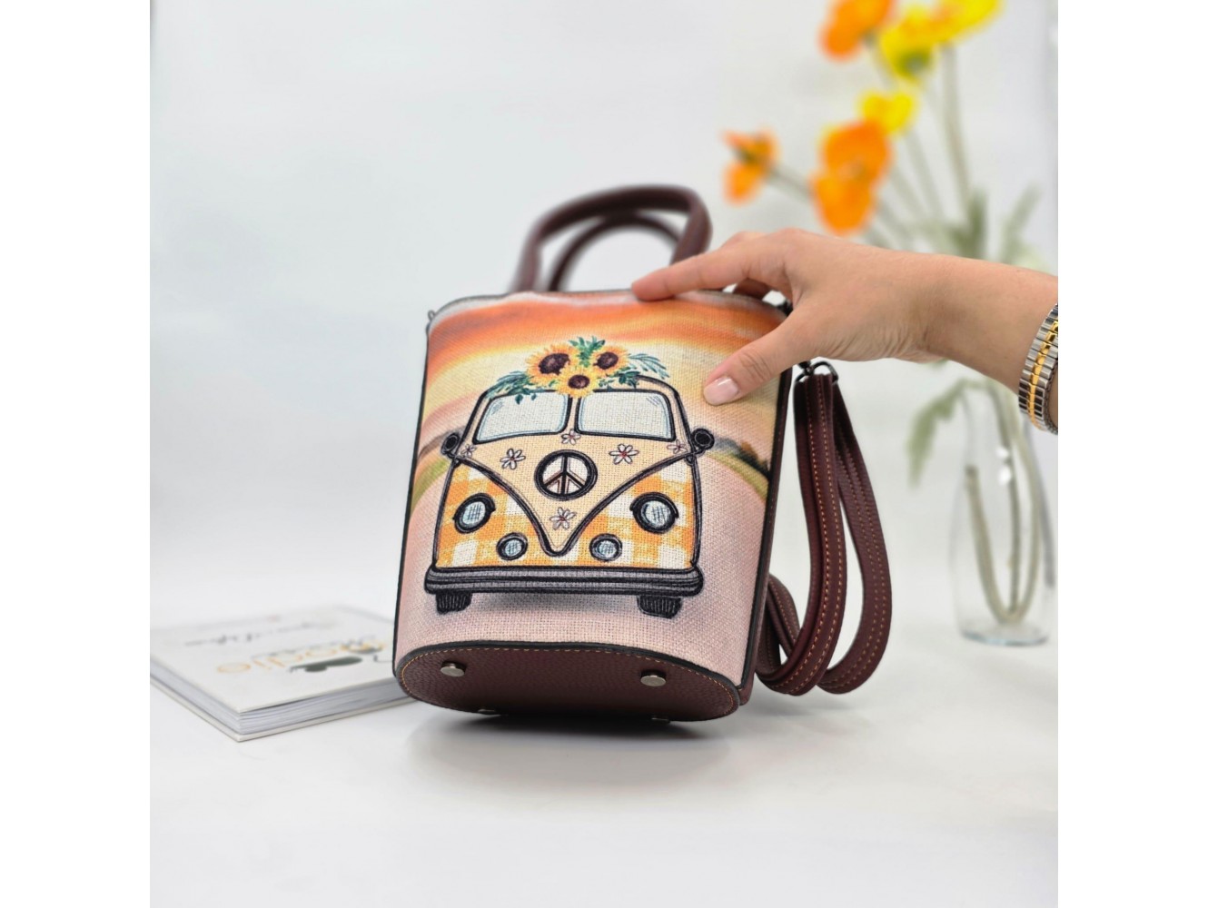 Vosvos Figürlü Kova Model Çanta Etnik Bohem Style - BORDO