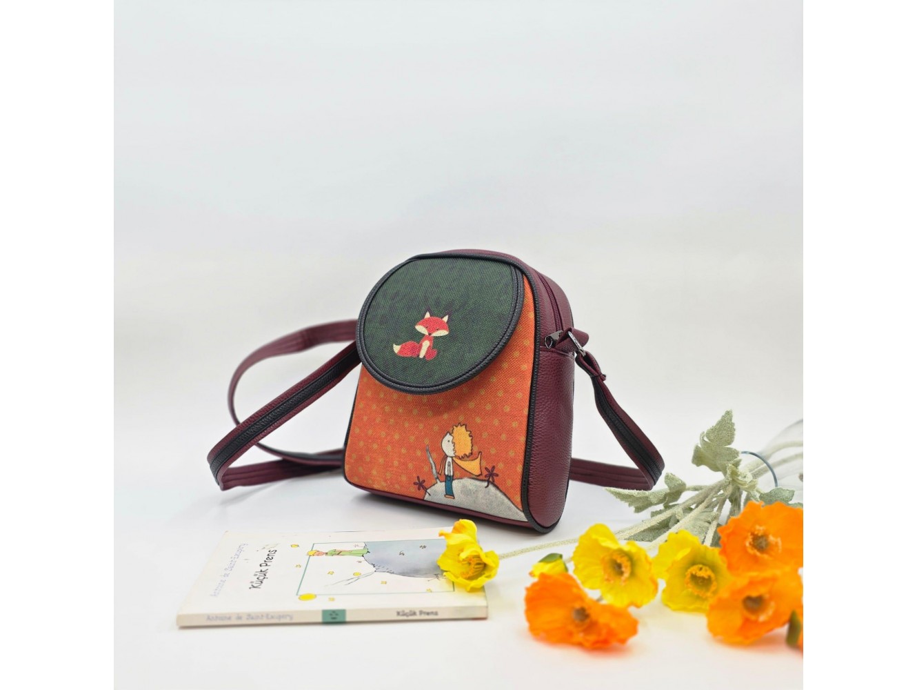 Küçük Prens Figürlü Küçük Postacı Omuz Çantası Etnik Bohem Style - Bordo