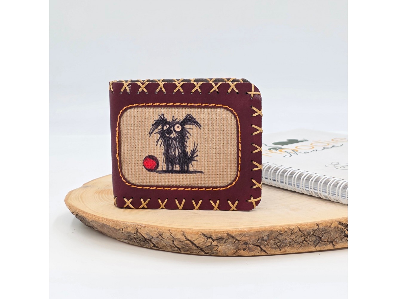 Şaşı Köpek Figürlü Küçük Cüzdan Etnik Bohem Retro Style -Bordo