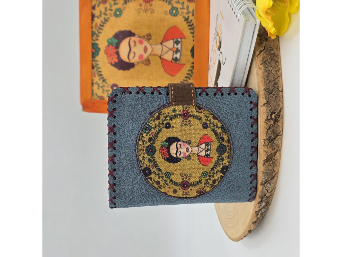 Frida Figürlü Küçük Cüzdan Etnik Bohem Retro Style - Petrol